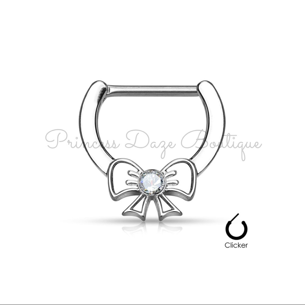 Crystal Center Bow Nipple Ring Set